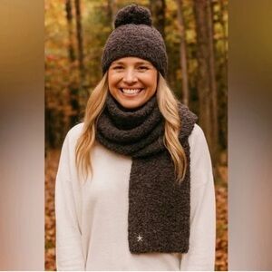 Barefoot Dreams Dark Brown Knit Scarf and Hat Set